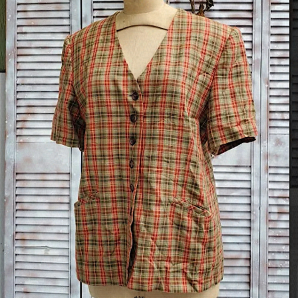Unbranded vintage plaid blazer, short sleeve
